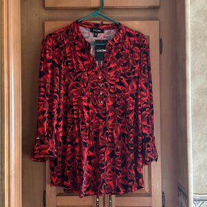 NWT Cocomo Black/Red Bows Pleated Studded Top-XL